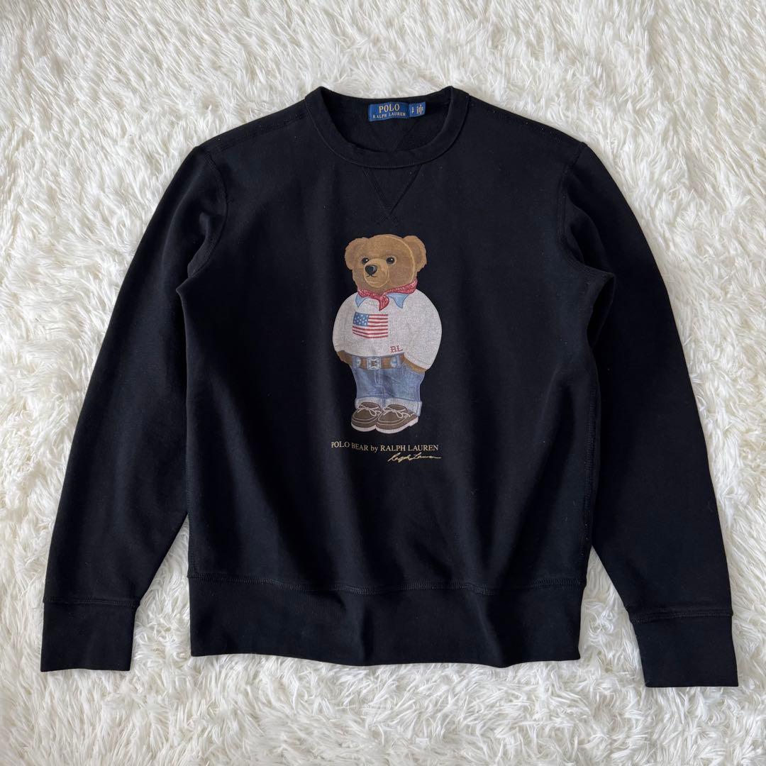 ポロラルフローレン ポロベア スウェット 裏起毛 星条旗 黒 美品