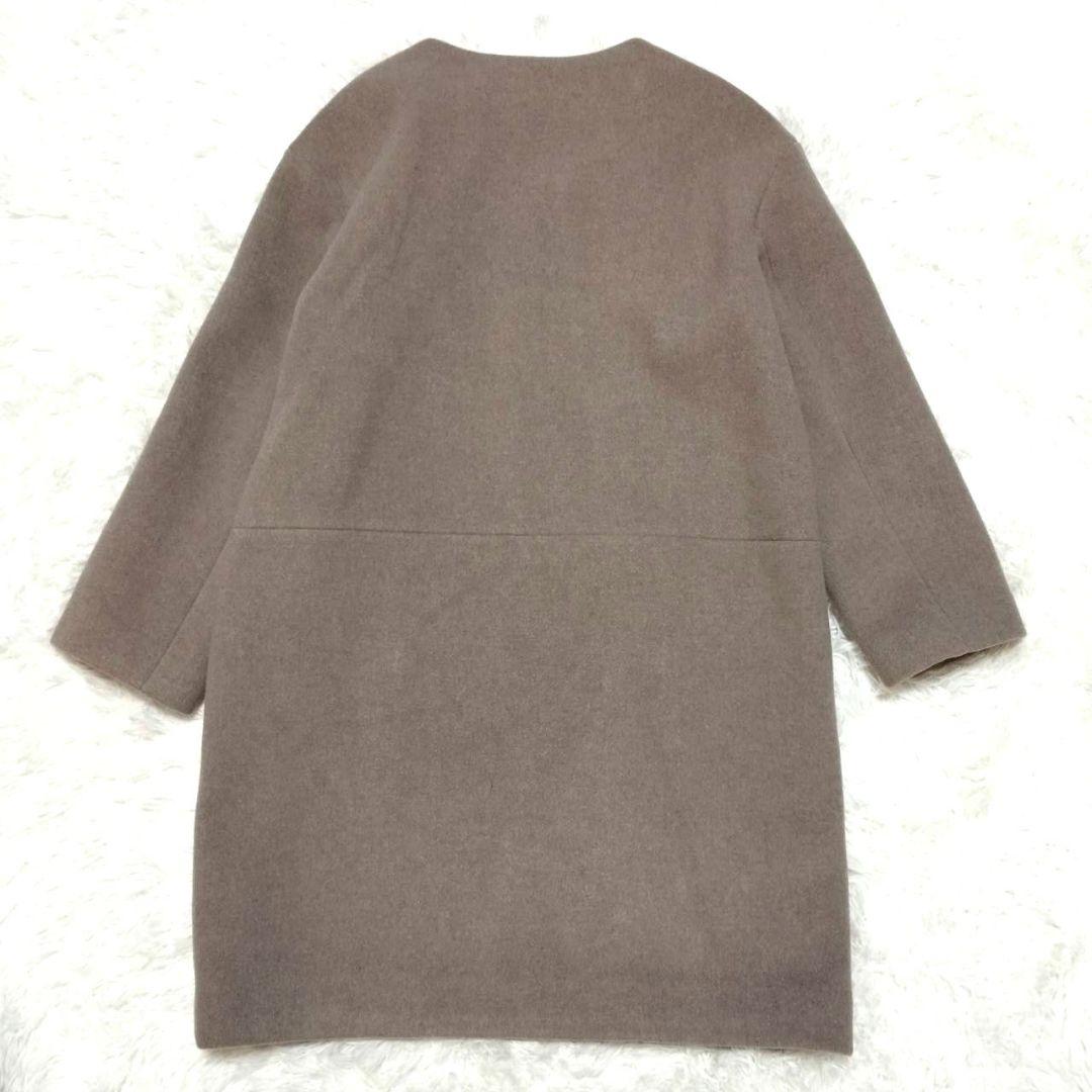 Noble ノーブル ノーカラーコート ジップアップ カシミヤ混 グレージュ