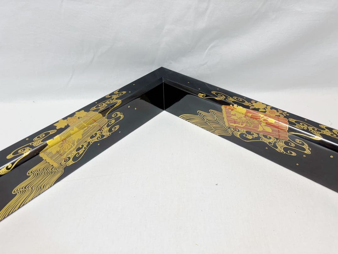 未使用 茶道具 銅製 炉壇 利休炉壇 黒真塗 花筏蒔絵 炉縁 2点セット 紙箱