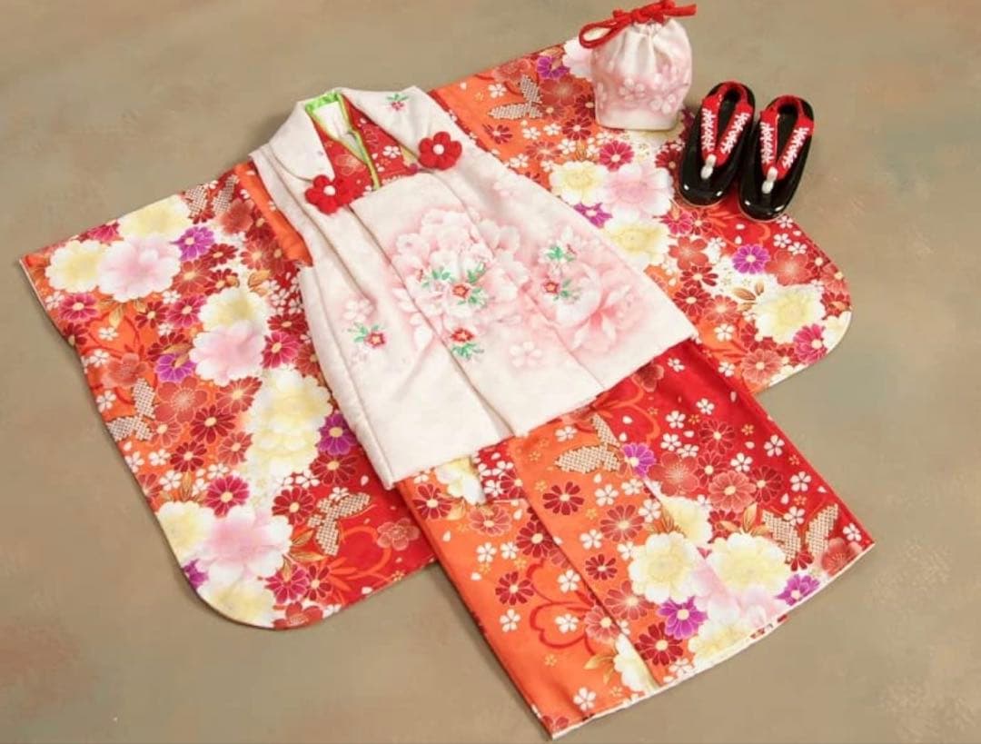 マユミブランド 3歳 七五三 赤 着物 フルセット