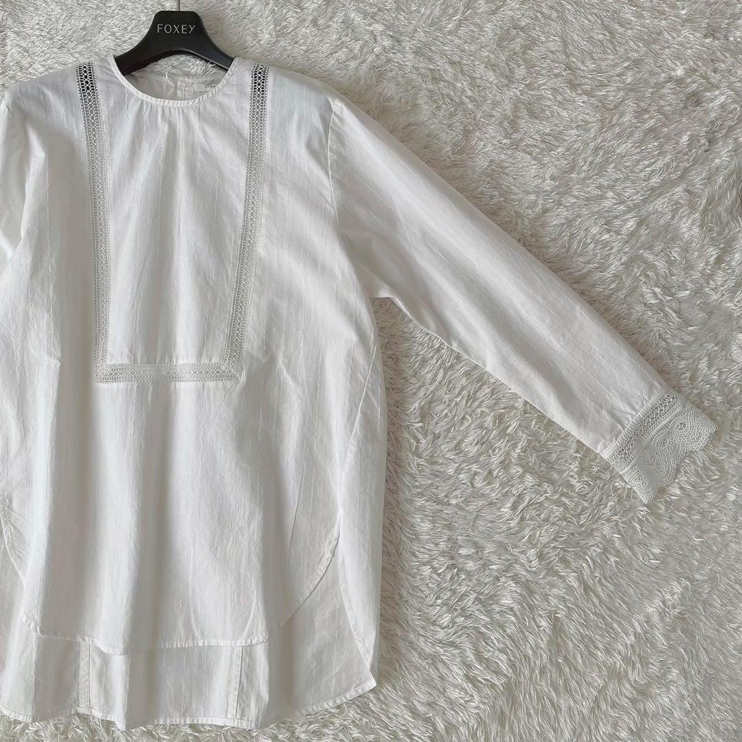 【新品未使用】ヌキテパ レトロレースブラウス ノーカラー 白 プルオーバー