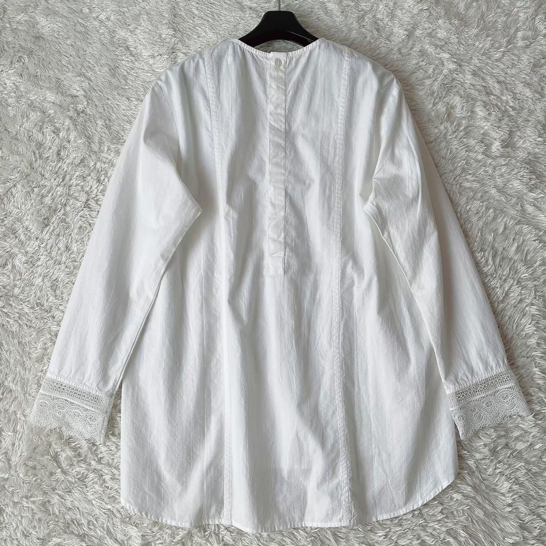 【新品未使用】ヌキテパ レトロレースブラウス ノーカラー 白 プルオーバー