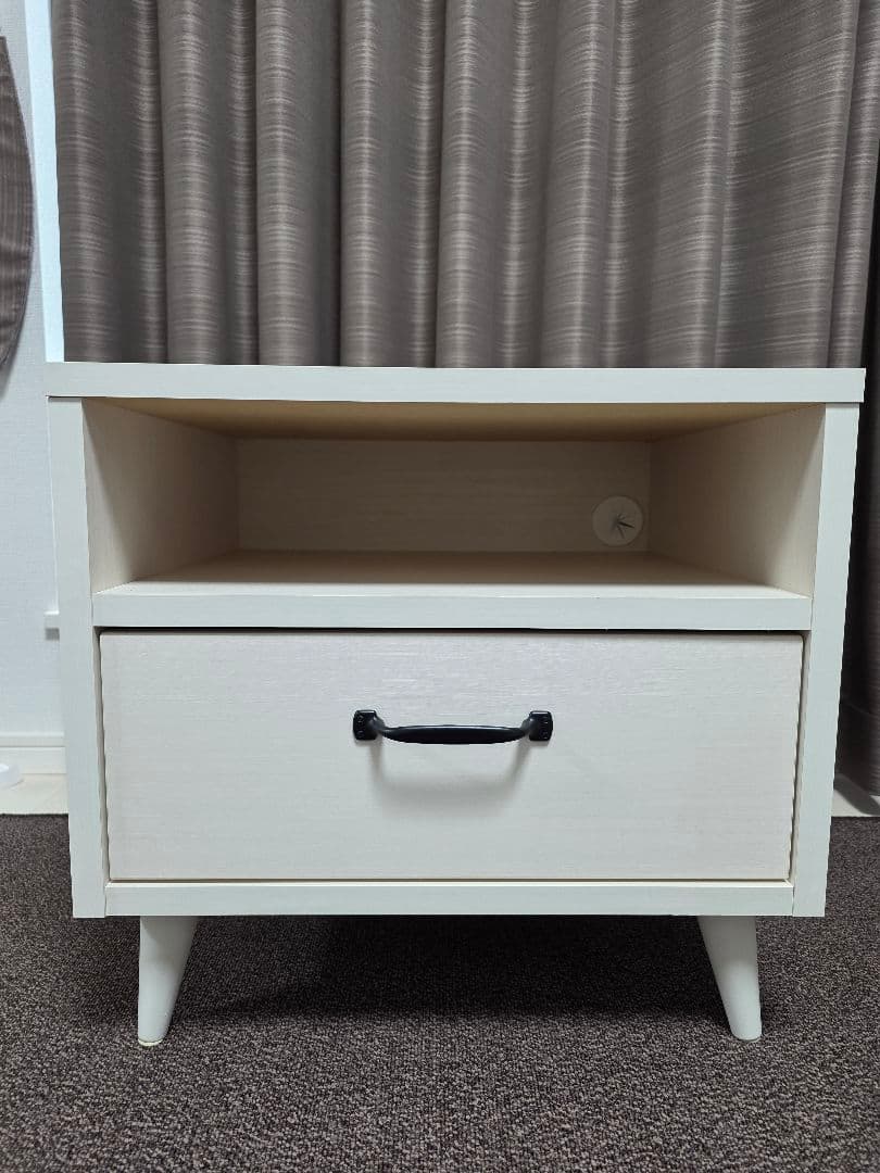 ♡ホワイト♡サイドテーブル☆引き出し付 完成品★日本国内産☆B-COMPANY☆