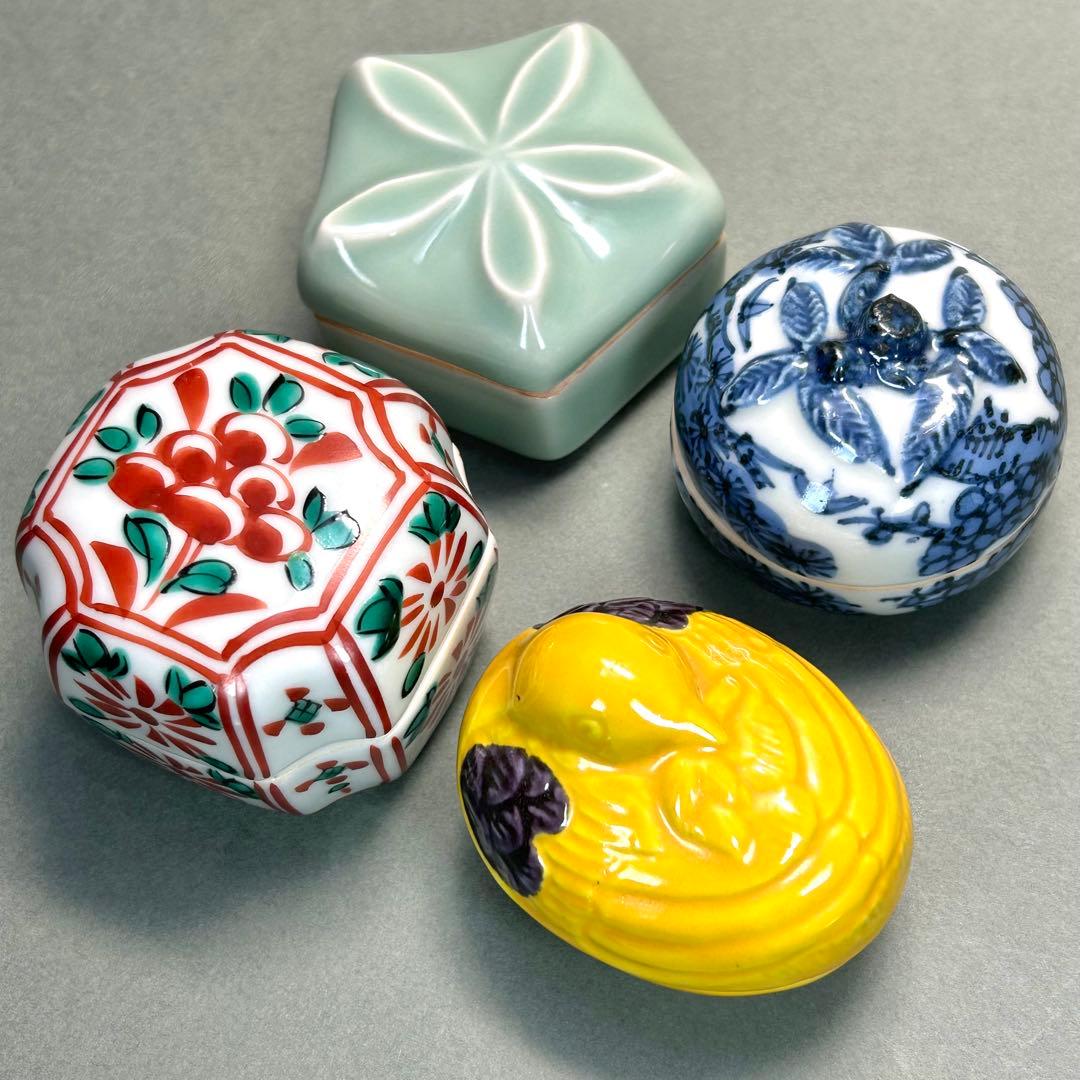 香合　4個セット　『押小路　青磁　呉須　祥瑞　交趾』　茶道具　茶道　共箱　工芸品
