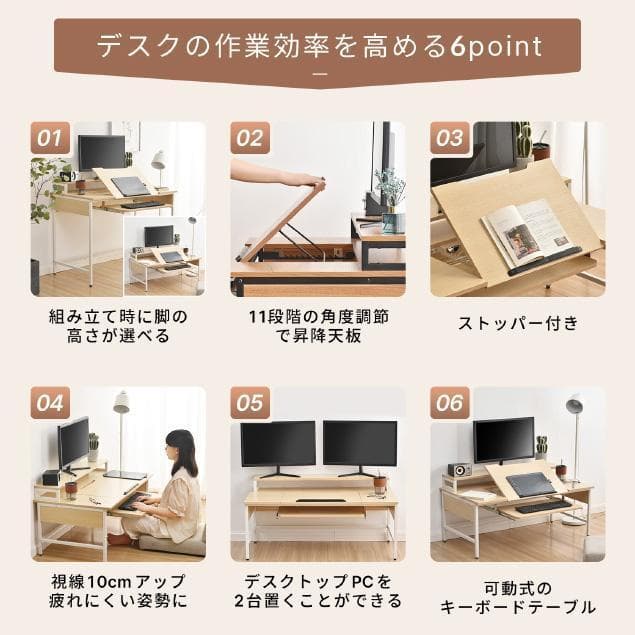 パソコンデスクハイタイプとロータイプに切り替え可能 いくつのPC設備同時使用可能