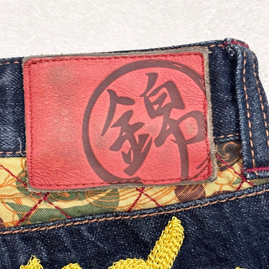 00s PANDIESTA W34 刺繍 和柄 バギー デニム ワイドストレート