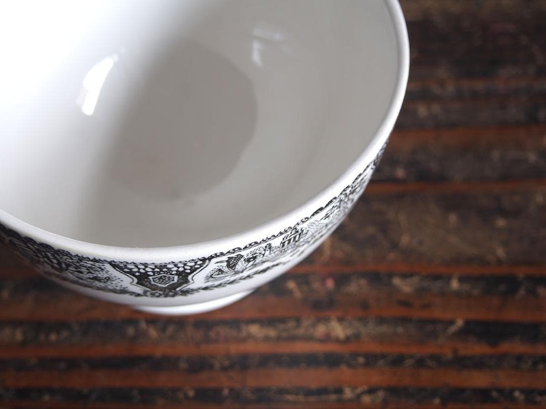 ヴィクトリアン様式 グリザイユ カフェオレボウル スペイン古陶 南欧/K339