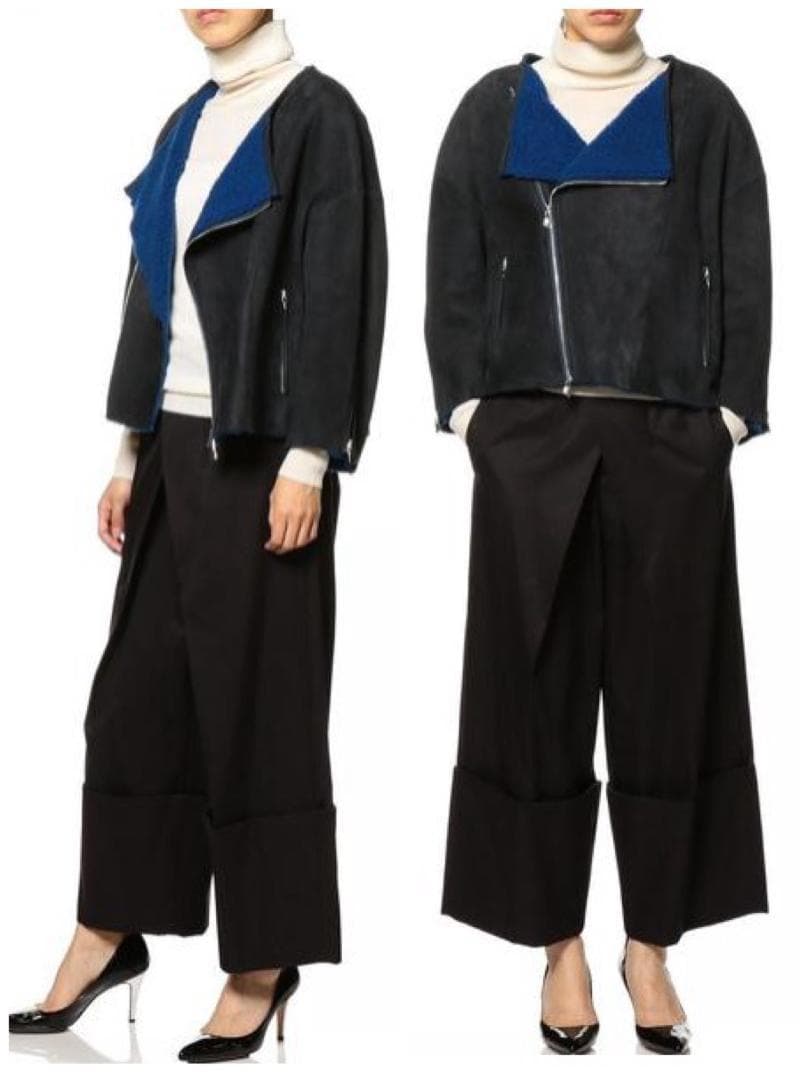 定価25万 アストラット リアルムートン ノーカラーライダースジャケット 黒 M