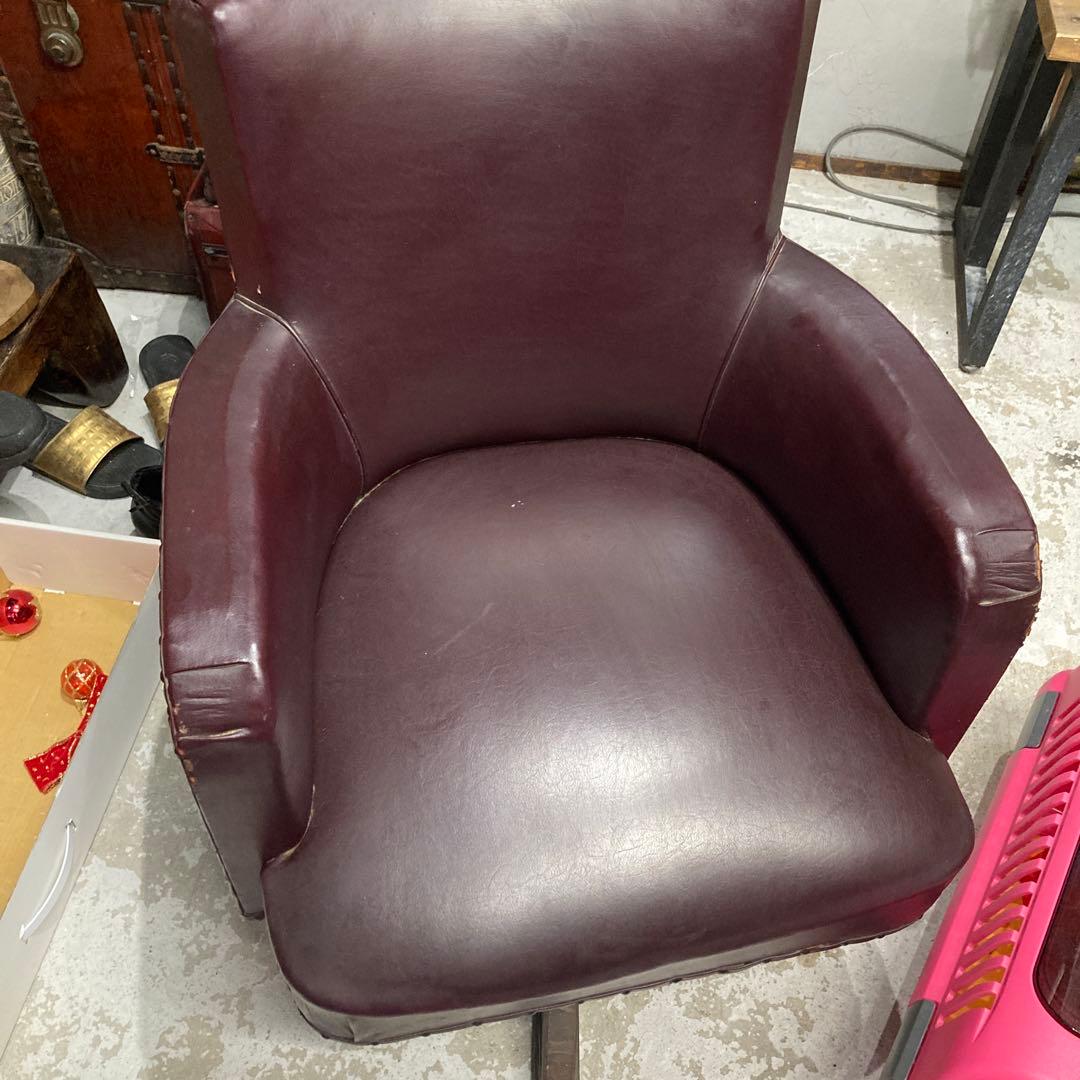 ⭐️アンティークレザー　スタッズ　バーガンディ レザー 1人掛け アームチェア
