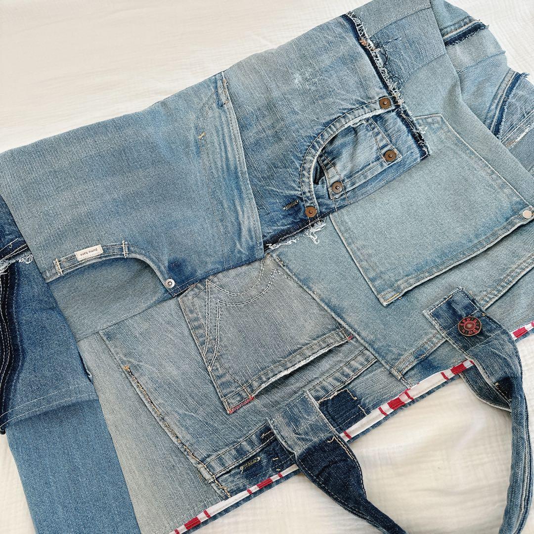 デニムリメイク　かなり大きめ　ポケット10個！多収納　トートバッグ