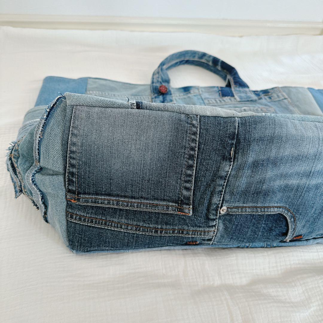 デニムリメイク　かなり大きめ　ポケット10個！多収納　トートバッグ