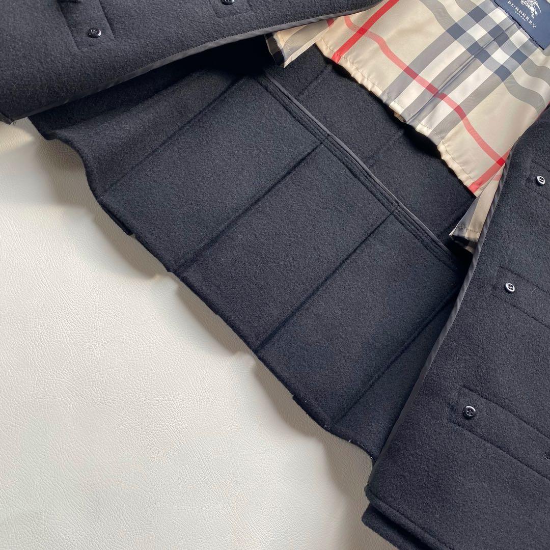 【美品/大きいサイズ44】バーバリー メガチェック ペプラム ダッフルコート 黒