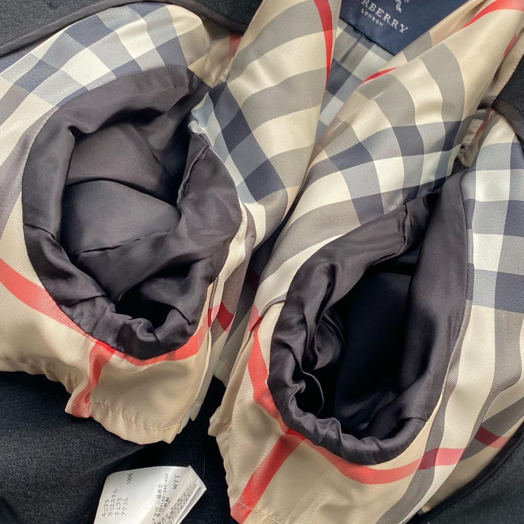 【美品/大きいサイズ44】バーバリー メガチェック ペプラム ダッフルコート 黒
