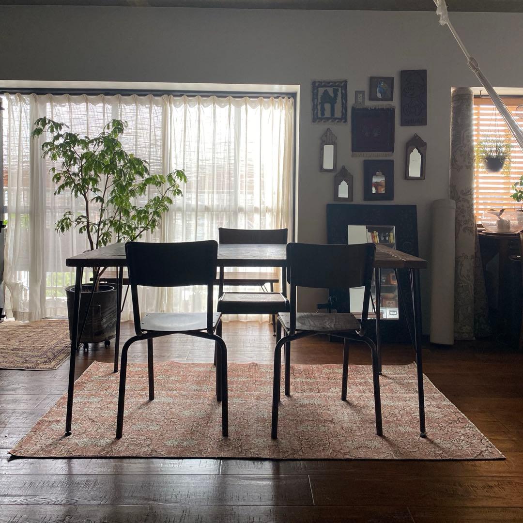 シャビーピーチ紋章柄　ヴィンテージラグ　トルコラグ