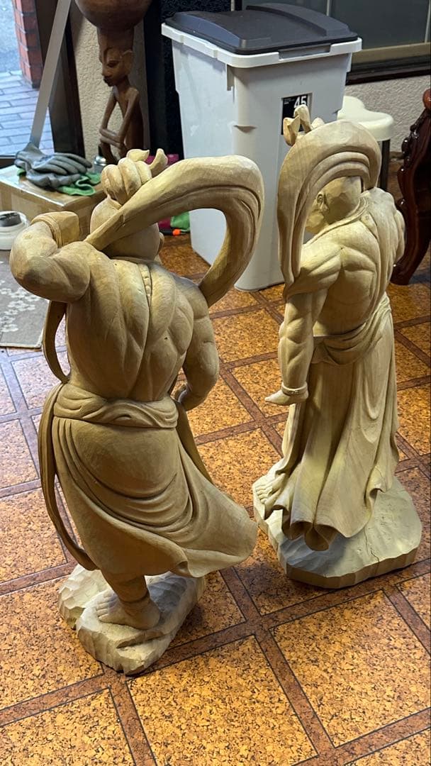 木彫　風神雷神