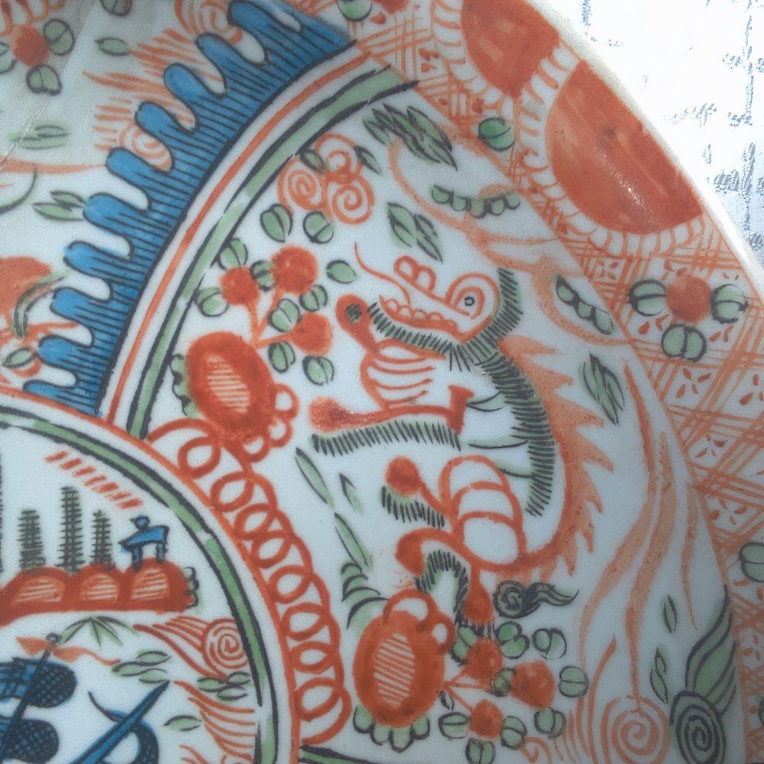 骨董６ 中国？ ひび直しあります注意多色花模様の陶器皿