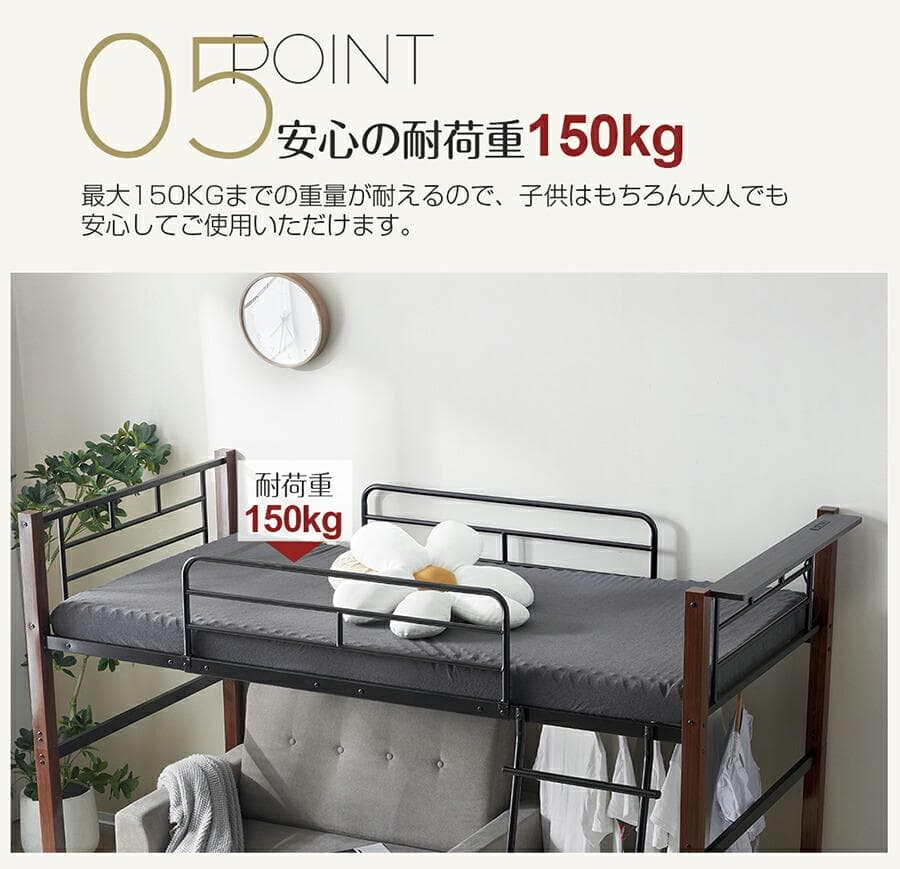 超人気！【高さ140cm】ロフトベッド パイプベッド シングル White