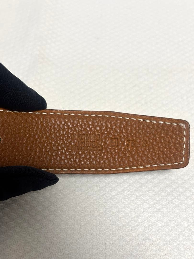 【新品・未使用】HERMES レザー ベルト ブラック ブラウン 75 交換用