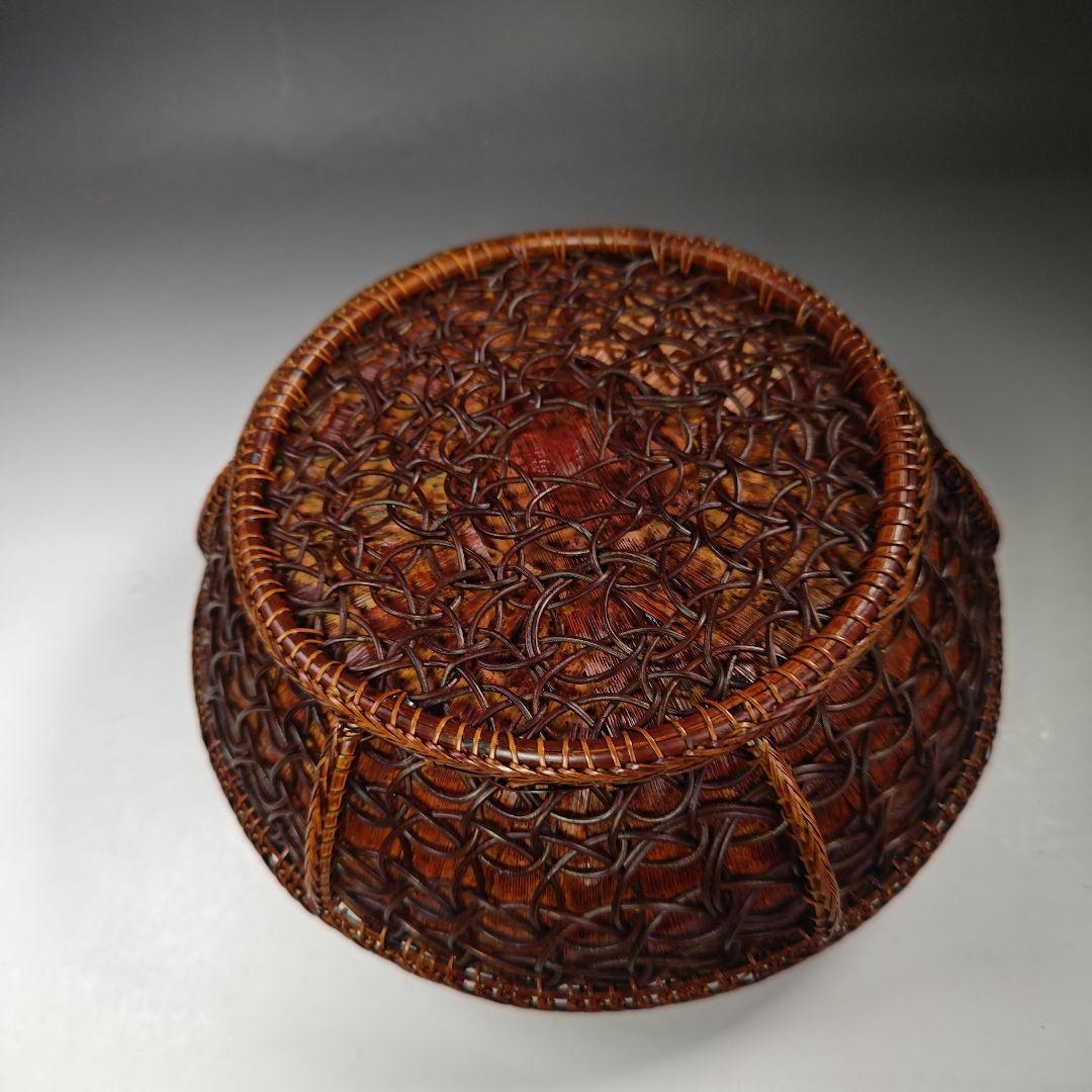 イ595 炭斗『田中篁斎造』『玄々斎好　七宝組炭斗　竹編　炭取　共箱』茶道具