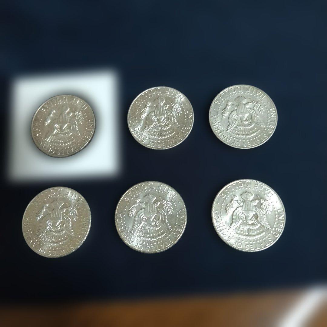 アメリカケネディハーフダラー　1964年銀貨5枚　1966年銀貨1枚