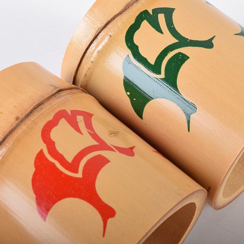 茶道具　黒田正玄作　公孫樹絵　竹蓋置　一双　大徳寺森山歓渓極め箱　V　R7964