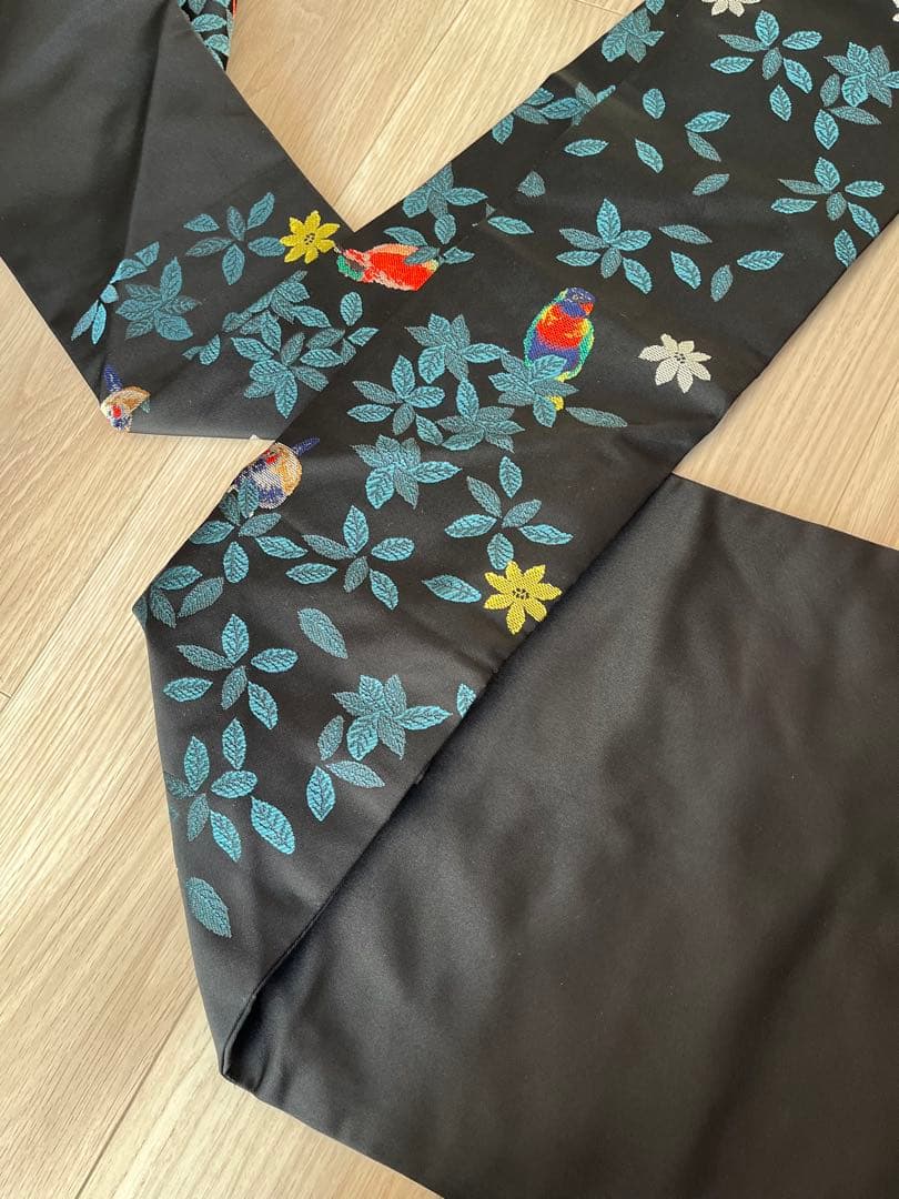 名古屋帯 鳥と花 黒