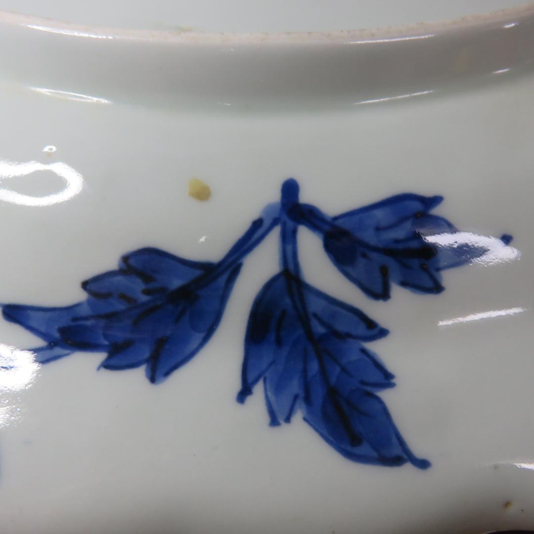 古伊万里 大皿 欠け 変形皿 山水 菊 牡丹 波文 染付