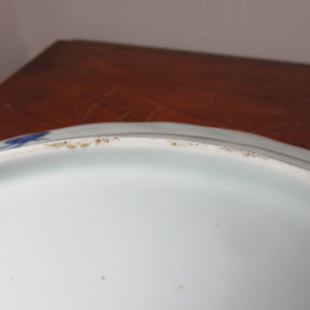 古伊万里 大皿 欠け 変形皿 山水 菊 牡丹 波文 染付