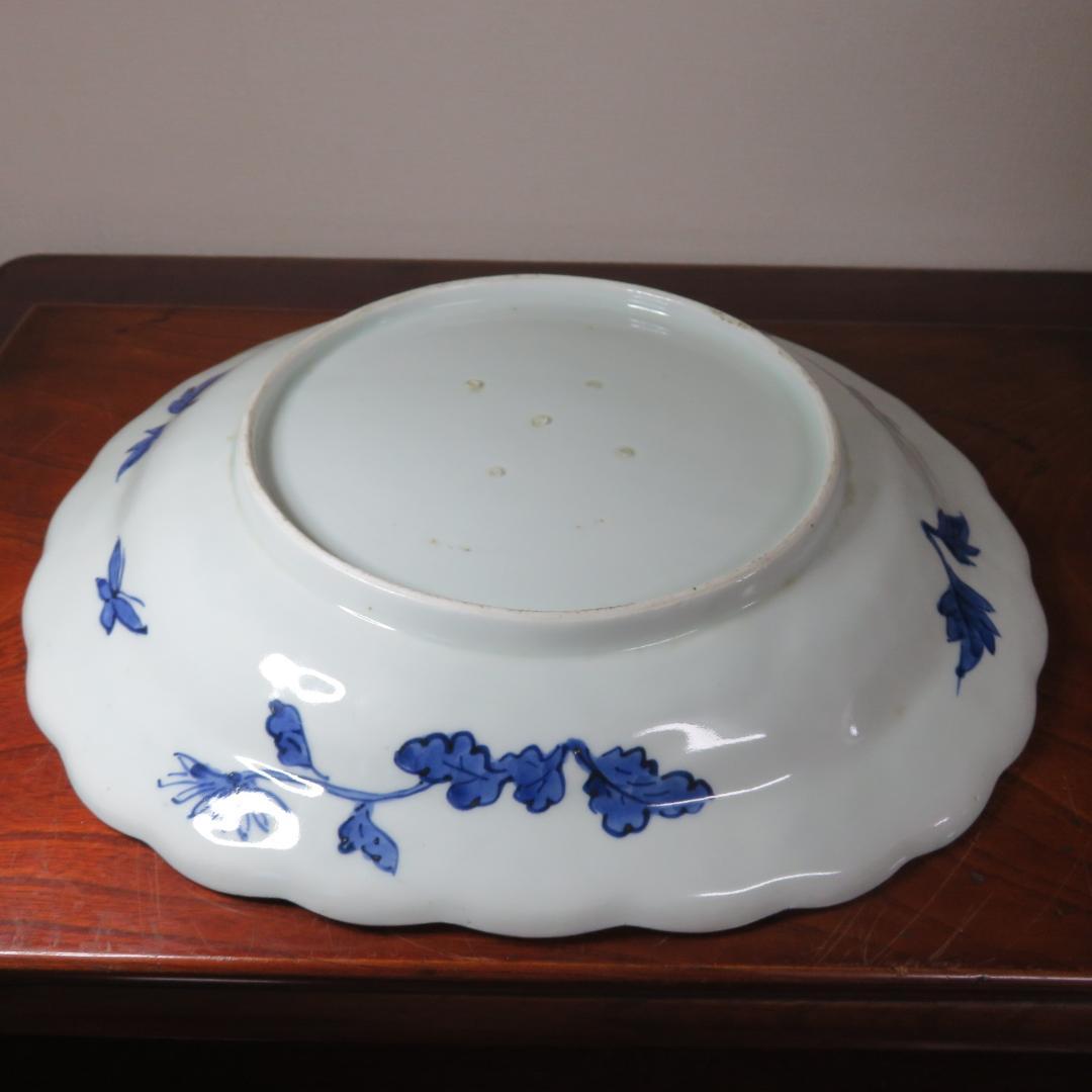 古伊万里 大皿 欠け 変形皿 山水 菊 牡丹 波文 染付