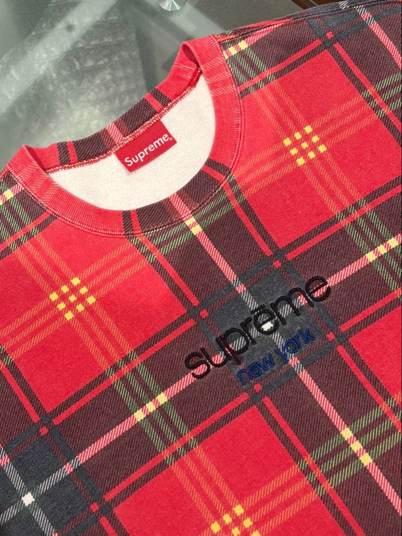 最終価格希少Supreme レッドチェック スウェット