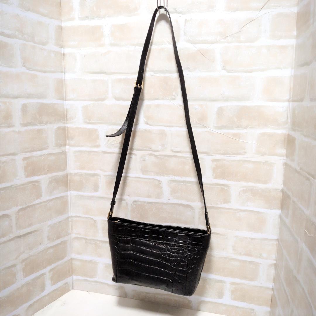 ★クロコダイル/バケツ型 ショルダーバッグ ブラック 美品 希少レア 斜め掛け