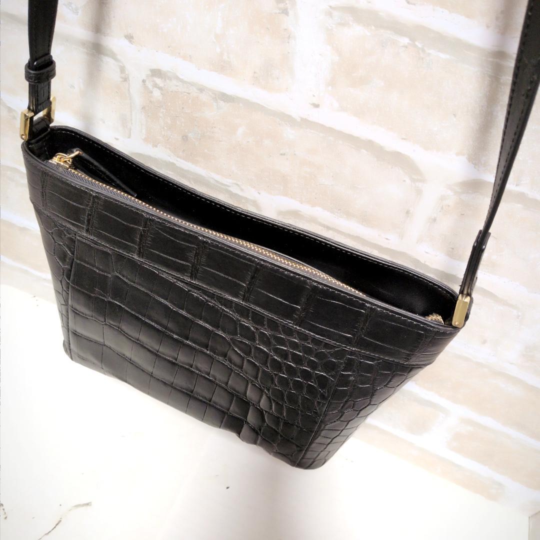 ★クロコダイル/バケツ型 ショルダーバッグ ブラック 美品 希少レア 斜め掛け
