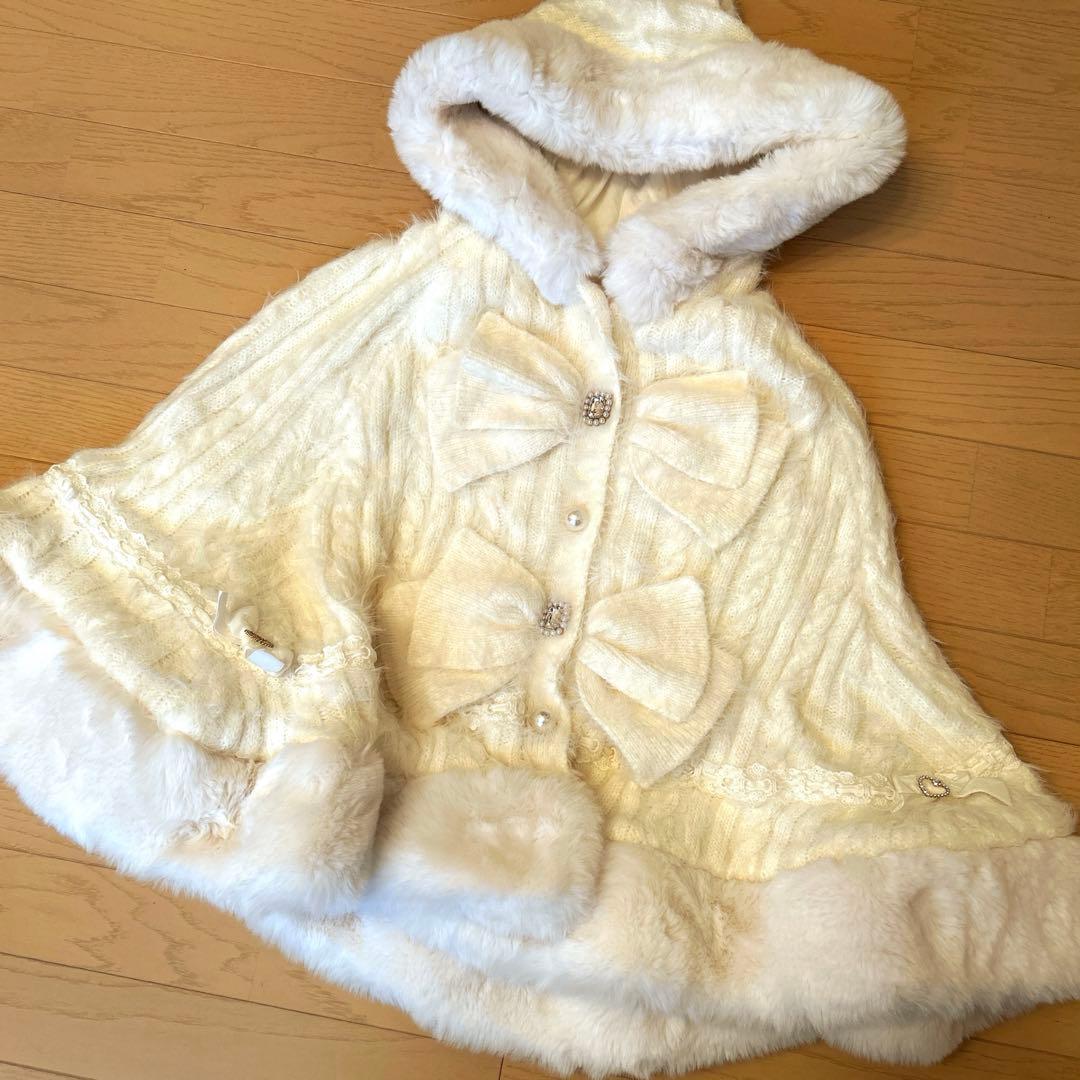 LIZLISA リズリサ ダブルリボンニットファーポンチョ 美品