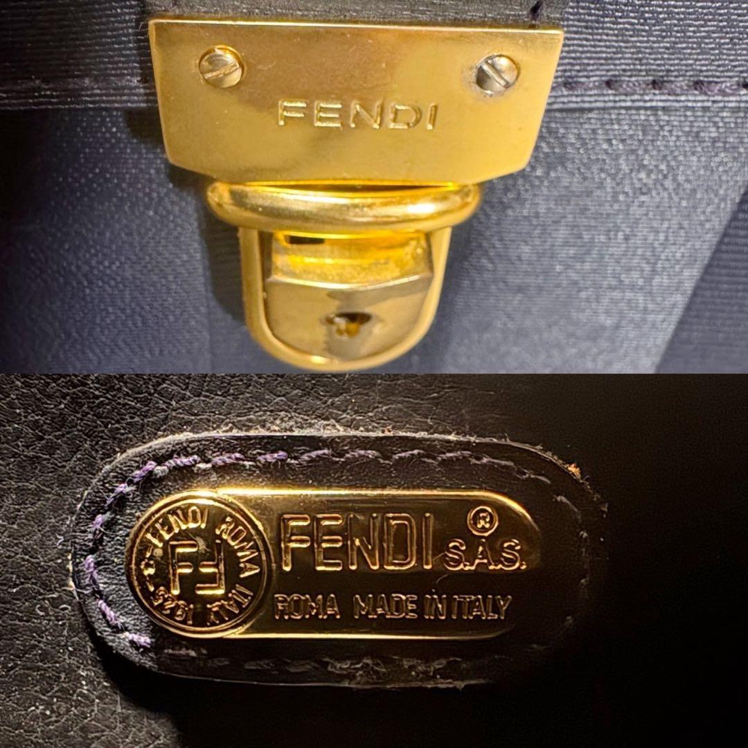 FENDI ペカン柄 ハンドバッグ ショルダーバッグ 2way ネイビー 鍵付き