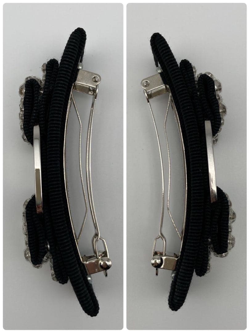 サルヴァトーレフェラガモ　ヴァラリボン　バレッタ　ビジュー　ブラック　シルバー