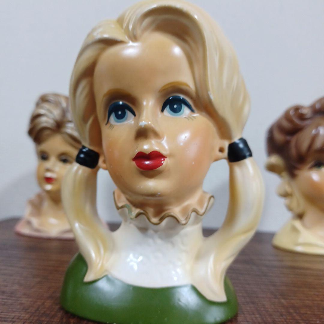 ビンテージ レディヘッドベース 陶器製の置物花瓶　美しい女性　３点セット