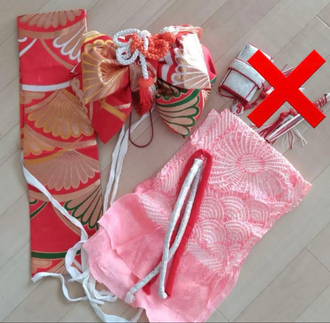 7歳　七五三　着物　結び帯　上げ帯　バッグ　草履　はこせこ　髪飾り　セット