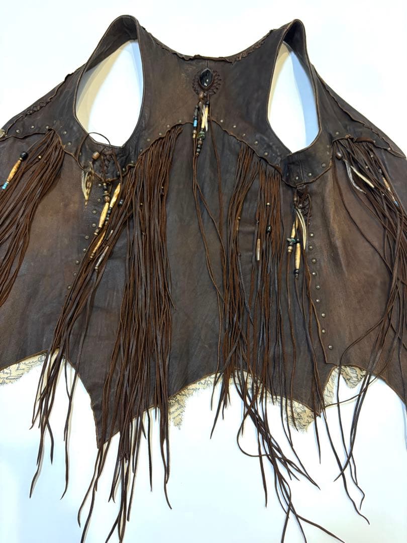 初期超貴重 激レアWILD HEART 天然石付きフェザーフリンジレザーベスト