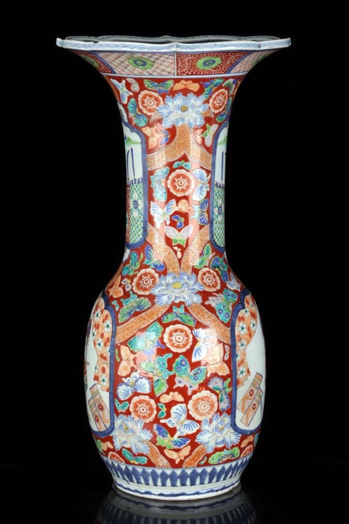 古伊万里【蔵春亭西畝】色絵金彩武士紋広口花瓶 飾壺 高さ68cm 古美術 骨董品