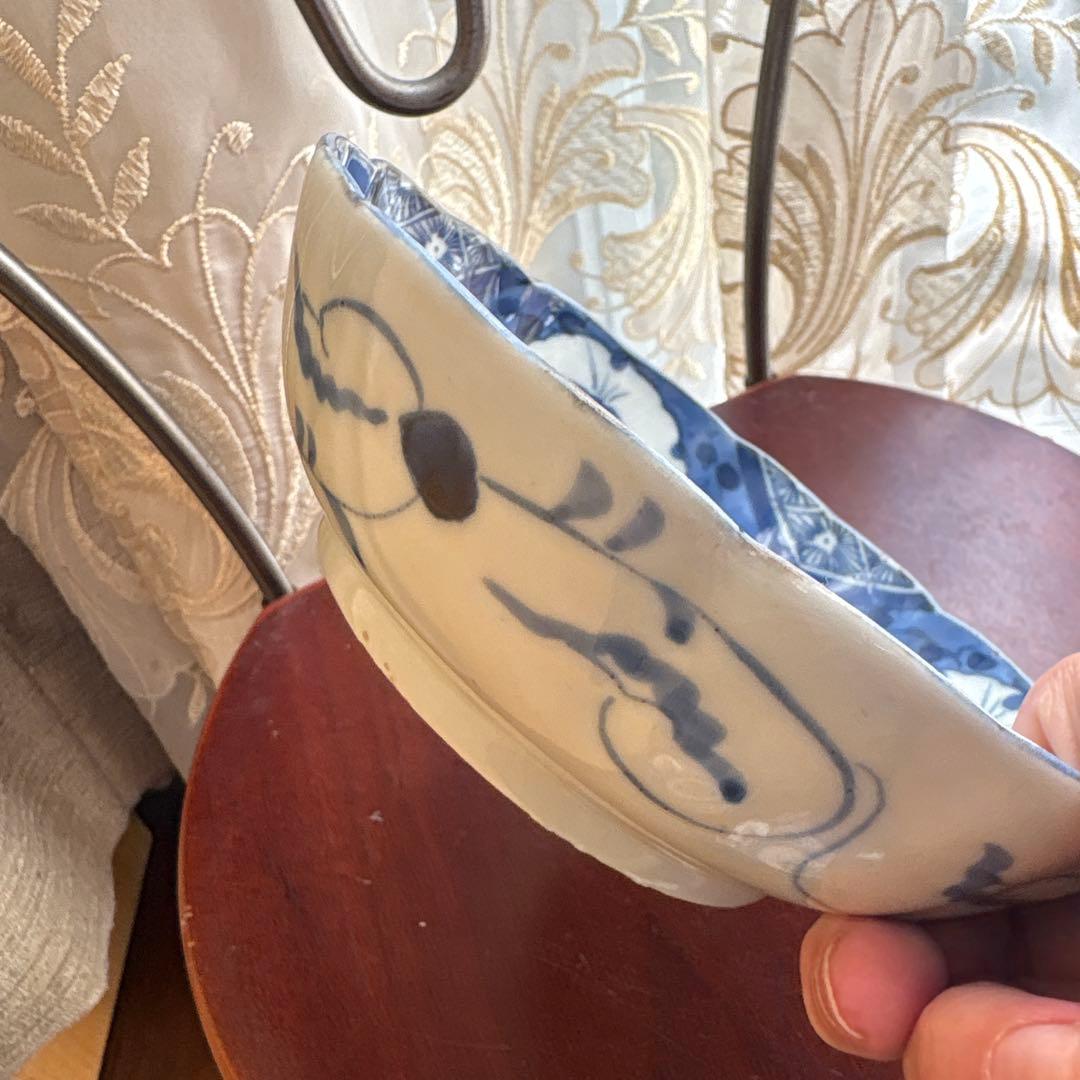 期間限定最終処分特価逸品古伊万里染付なます皿五枚吉祥柄大きめ味わい深いお品物傷無