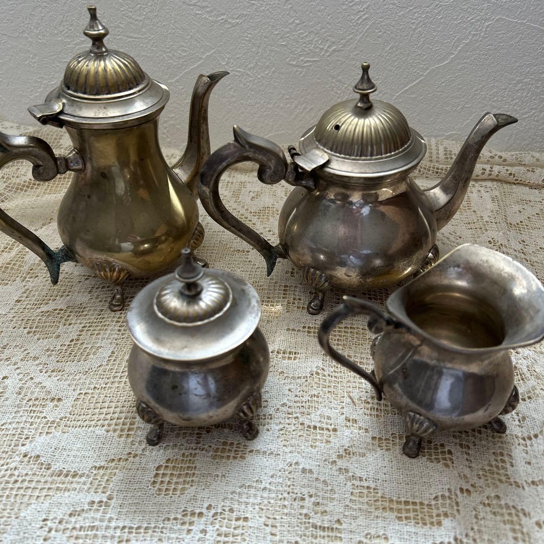 アンティーク・ヴィンテージ・4点・銀製ベルギー・コーヒー紅茶シュガー