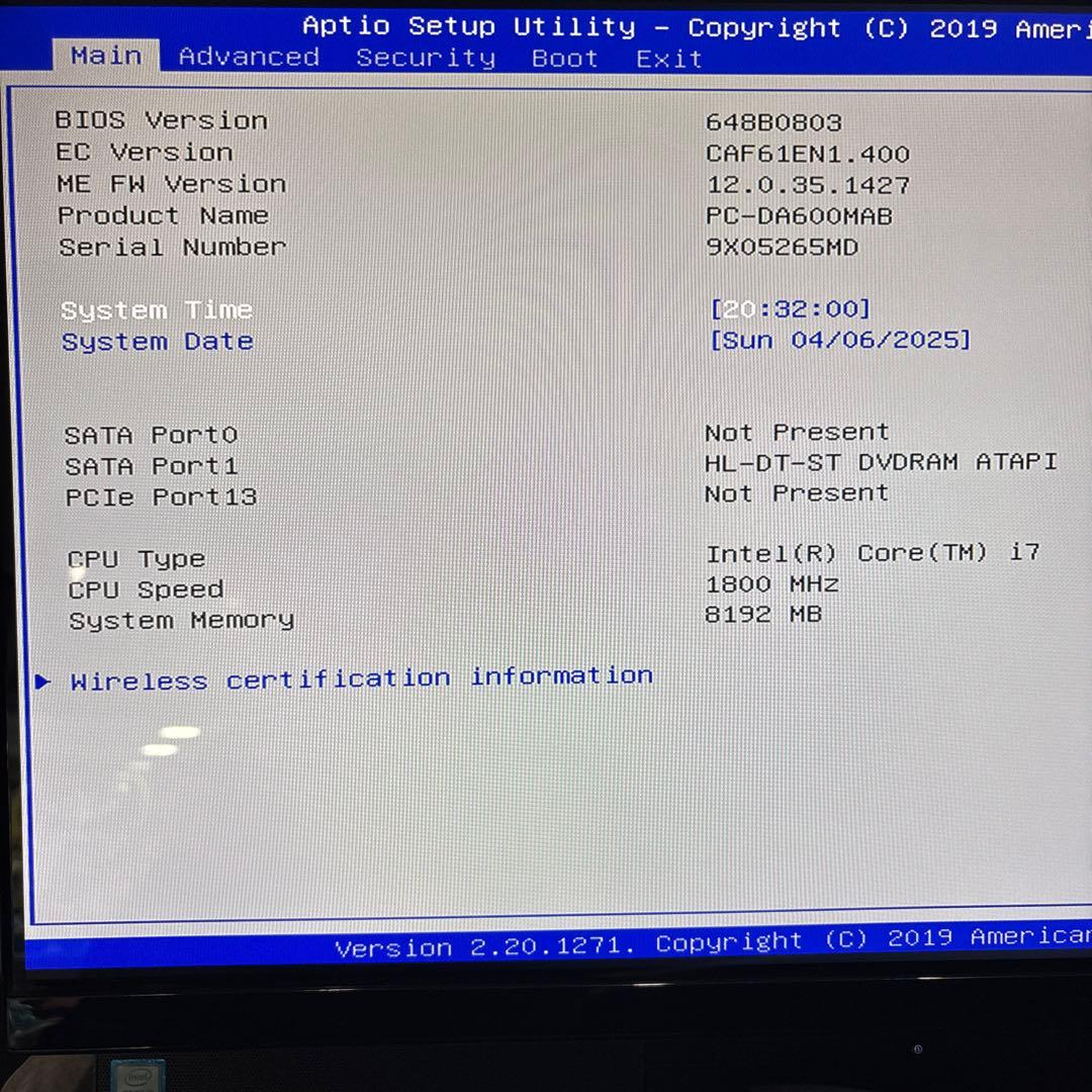 【ジャンク】NEC LAVIE PC-DA600MAB