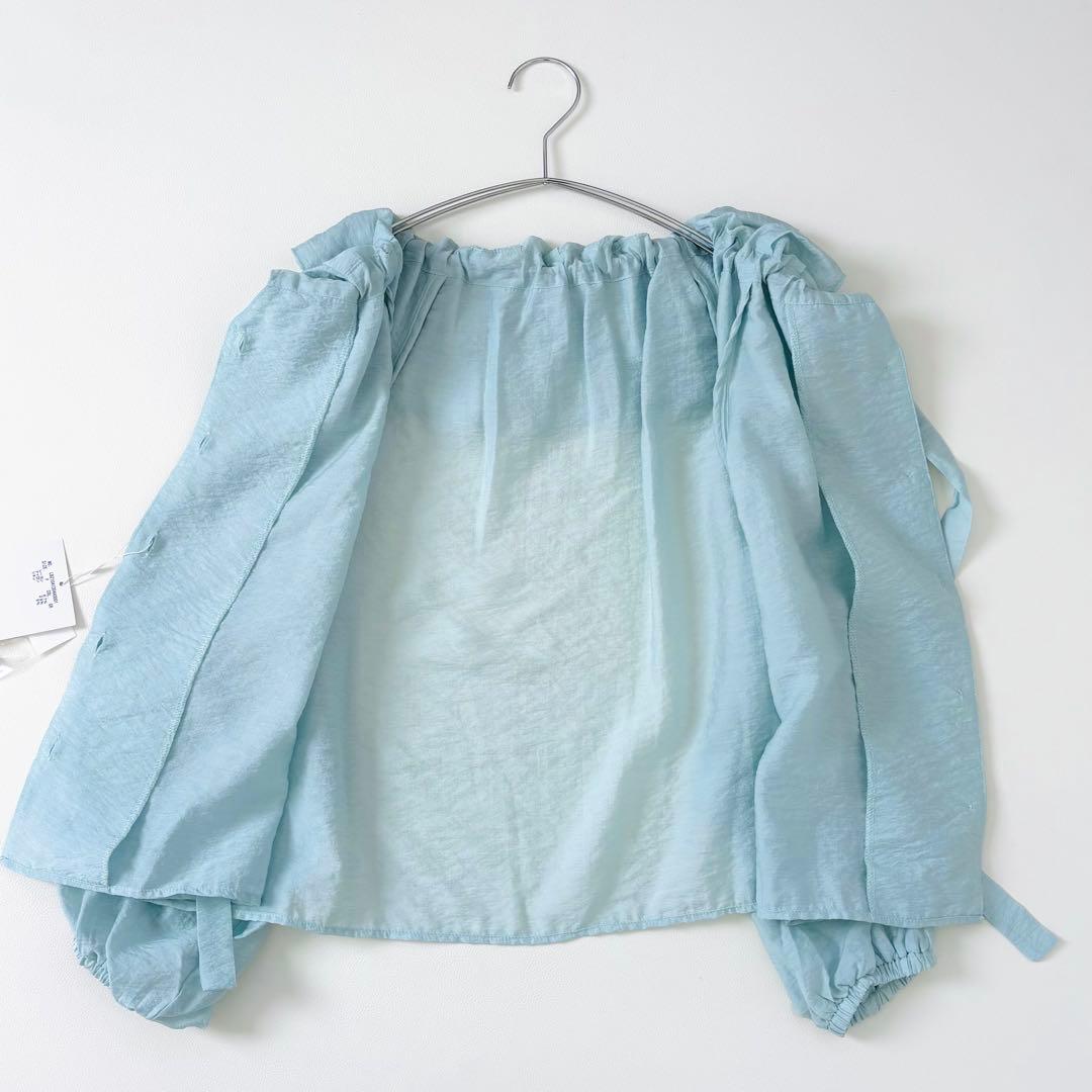 新品　La boutique BonBonギャザーフリルリボンブラウス　グリーン