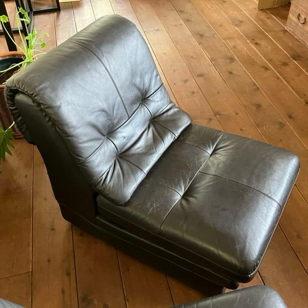 カリモク1人掛けソファー ブラック 革製品 中古家具 昭和レトロ
