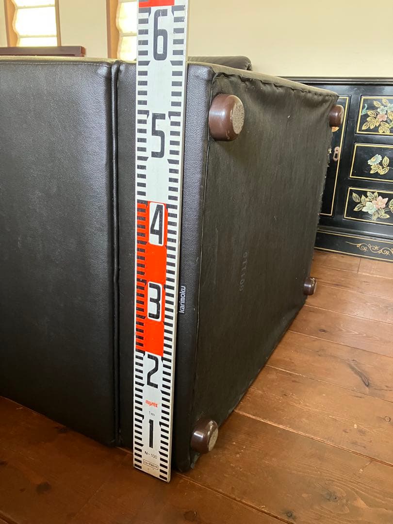 カリモク1人掛けソファー ブラック 革製品 中古家具 昭和レトロ