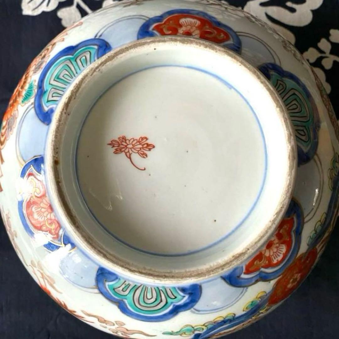 時代物骨董　古伊万里　豪華絢爛染錦金襴手・色絵大鉢　鳳凰飛翔図　飾り鉢　幕末明治