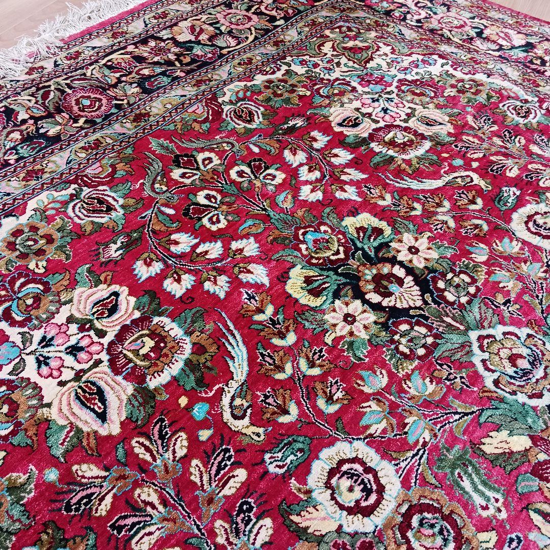 Y3009 ペルシャ絨毯 クム産 シルク100% 手織り81万ノット