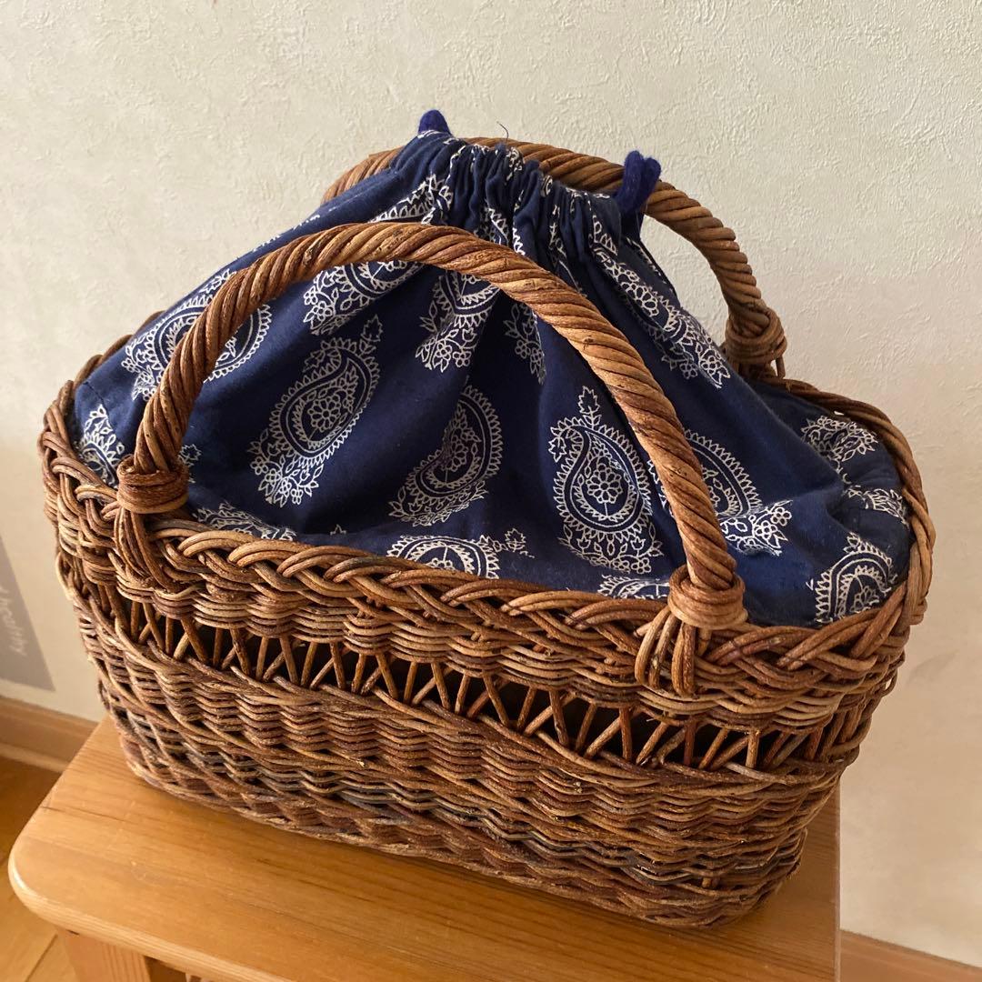 あけびかごバッグ ネイビーペイズリー