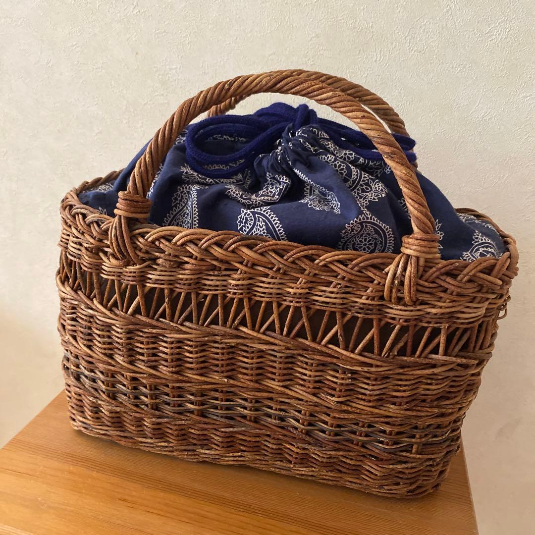 あけびかごバッグ ネイビーペイズリー