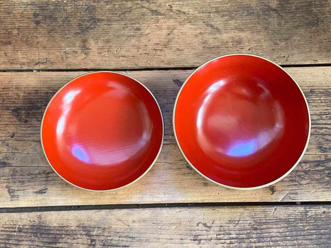 いろはにほへと 輪島塗 金縁 煮物椀 5客 / 朱漆 漆器椀 懐石椀